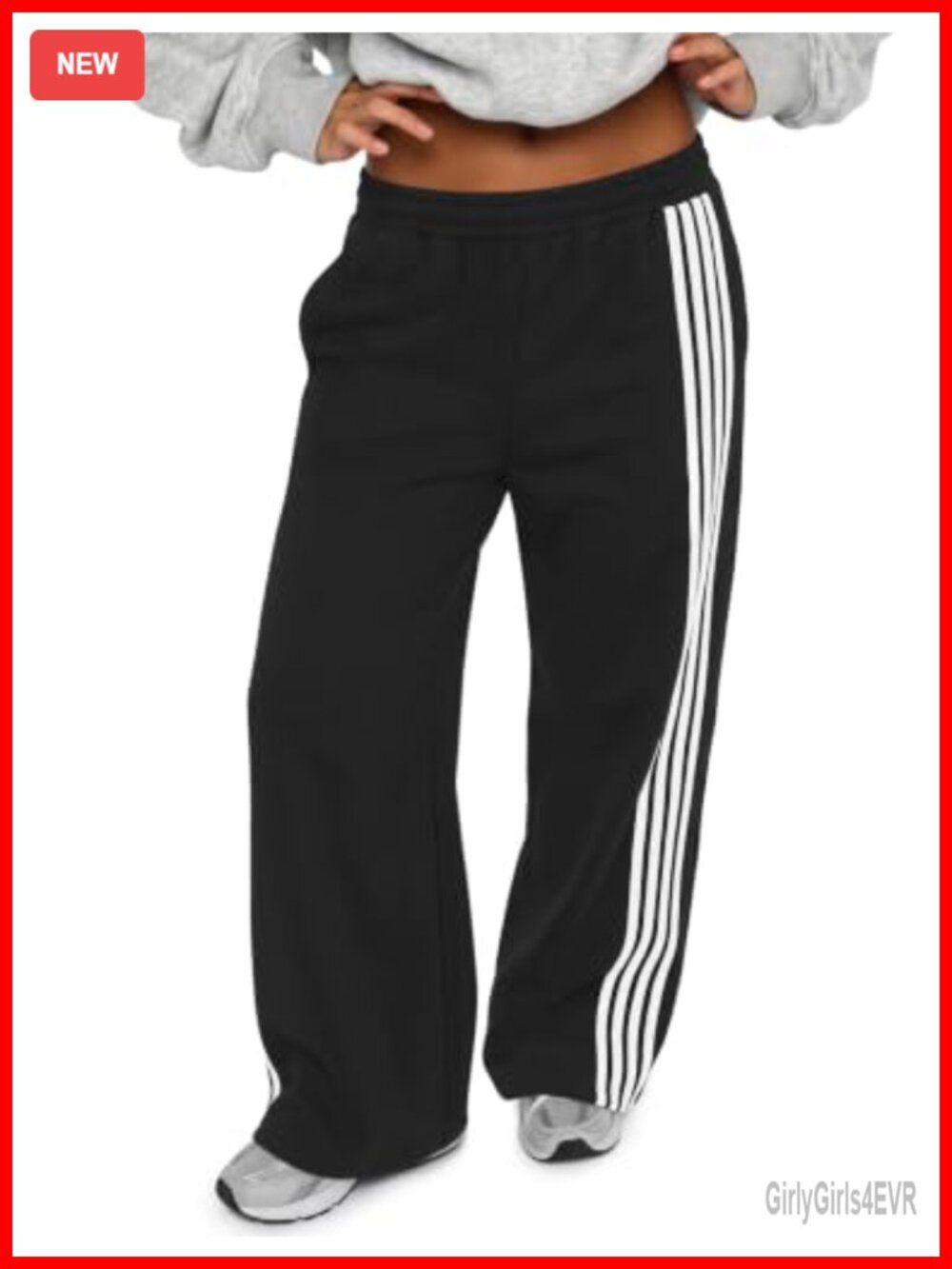 Striped Fleece Lined Wide Leg Baggy Sweatpants with Pockets